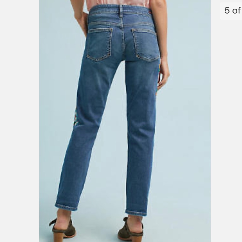 Anthropologie Pilcro Floral Embroidery Mid Rise Straight Leg Boyfriend Jeans - Picture 4 of 10